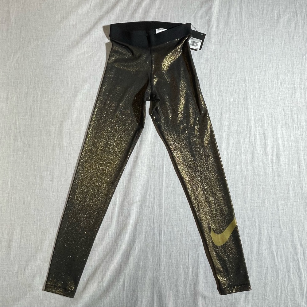 Nike pro black gold sparkle leggings, size XS New!